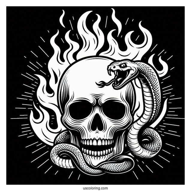 Flaming Skull With Snake