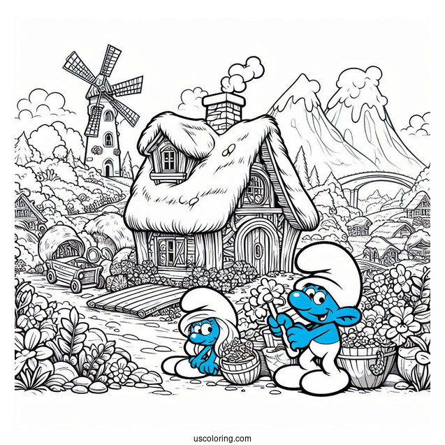 Detailed Smurf Village Coloring In