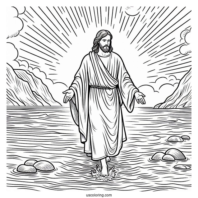 Jesus Walked On Water Miracle Coloring Page