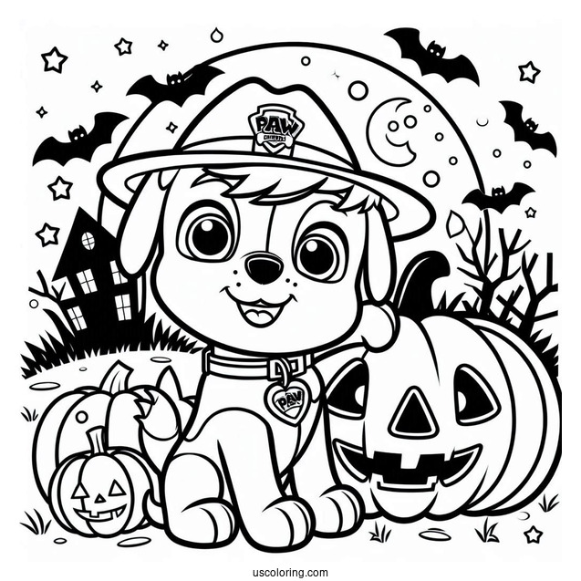 Paw Patrol Halloween Coloring Page With Pumpkin