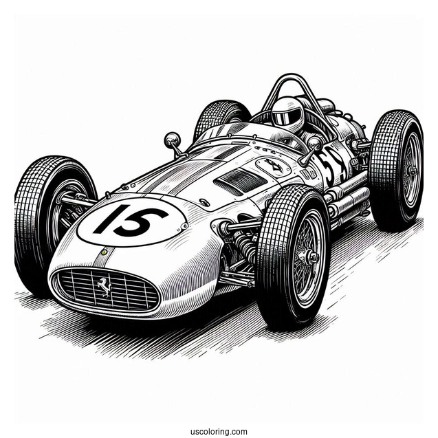 Vintage Ferrari Race Car Coloring In