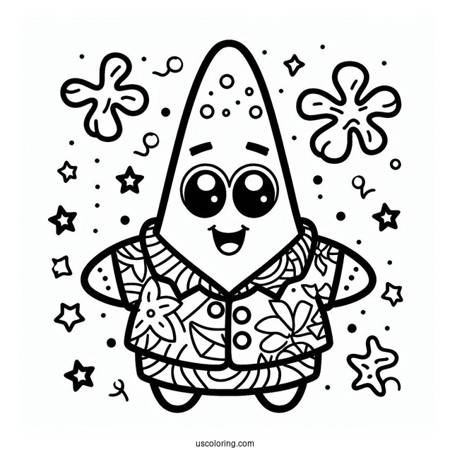 Cute Patrick Star Coloring Page In Hawaiian Shirt For Kids