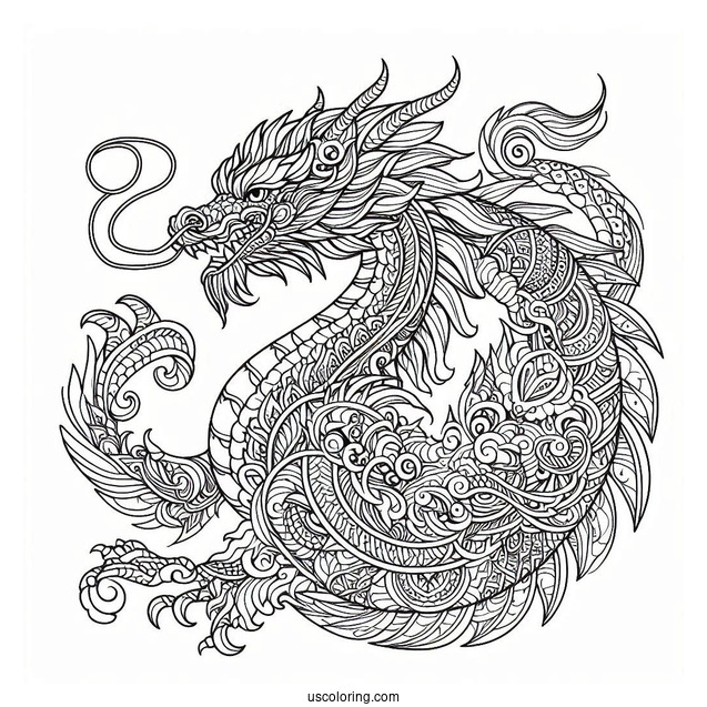 Intricate Dragon Mandala Coloring Sheet