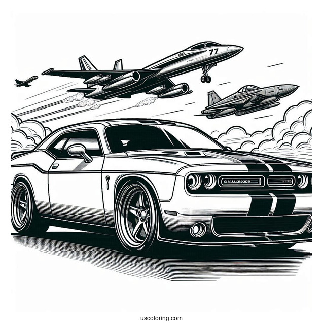 Detailed Dodge Challenger Coloring Sheet
