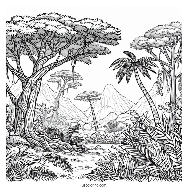 Jungle Coloring Page Of Trees And Vegetation