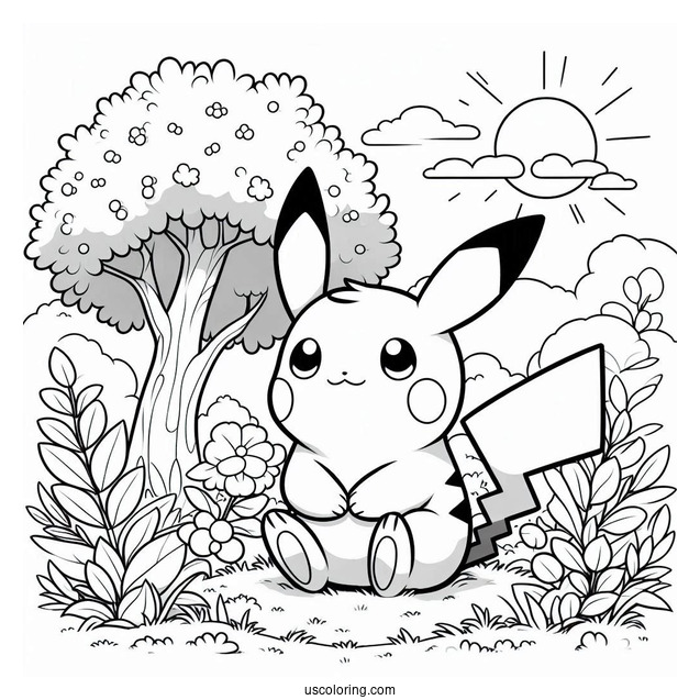 Raichu Coloring Page Sitting In The Garden