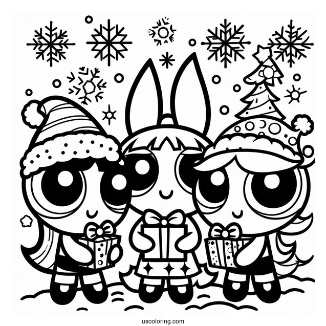 Christmas Themed Powerpuff Girls Coloring Picture