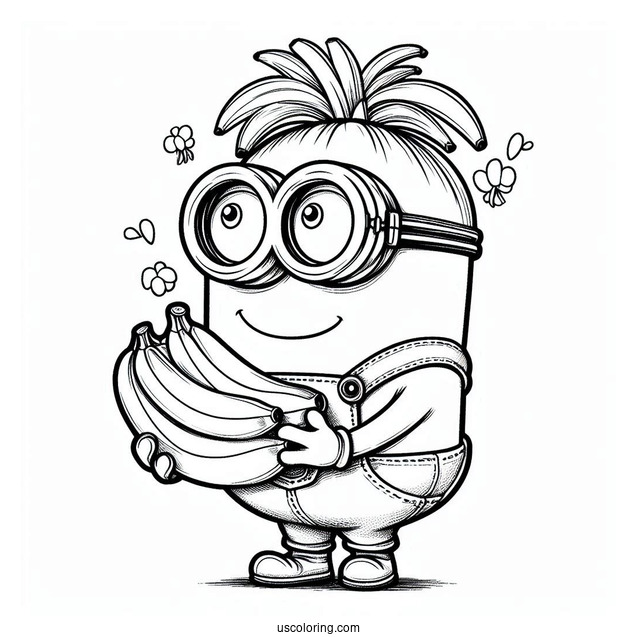 Minion Holding Bananas Coloring For Kids