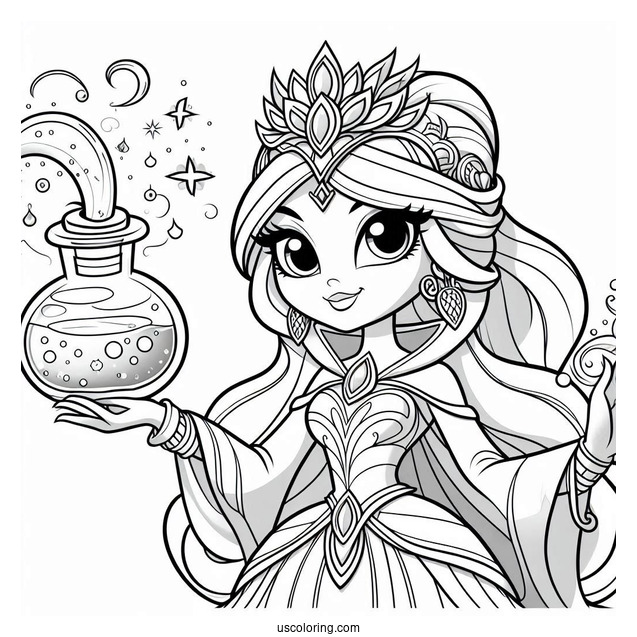 Shimmer And Shine Coloring Page Of Zeta The Sorceress Holding Potion