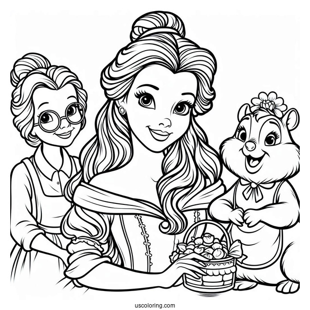 Princess Belle With Mrs Potts And Chip Coloring Page