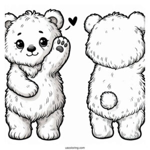 Fluffy Bear Coloring Page With One Paw Raised