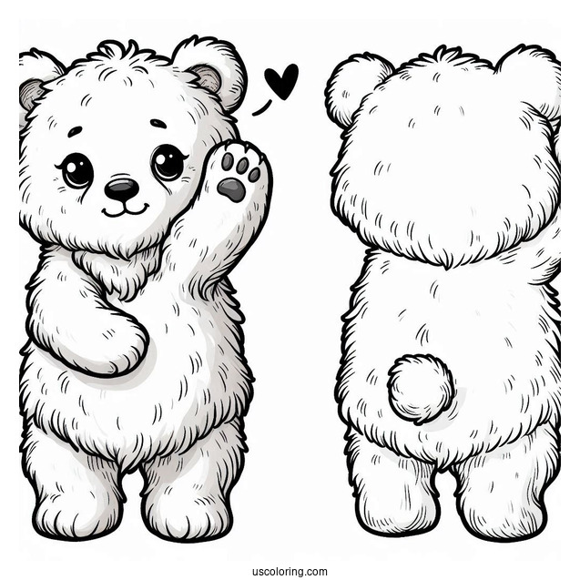 Fluffy Bear Coloring Page With One Paw Raised