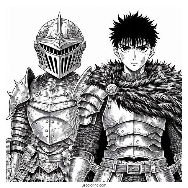 Manga Coloring Page Of Berserk Manga Guts And Casca In Armor