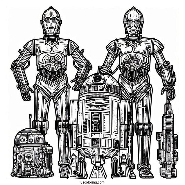 C-3PO Robot And R2-D2 Coloring Sheet