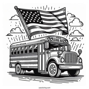 School Bus With American Flag