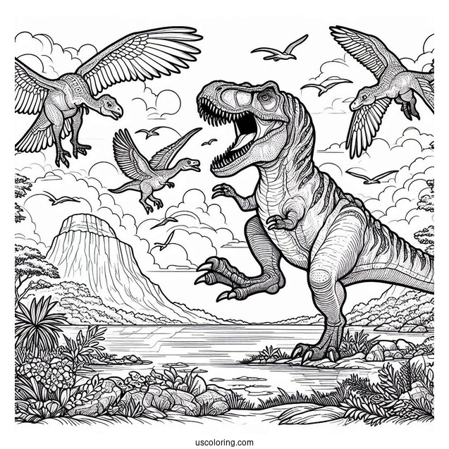 T Rex Fighting A Spinosaurus Coloring Page