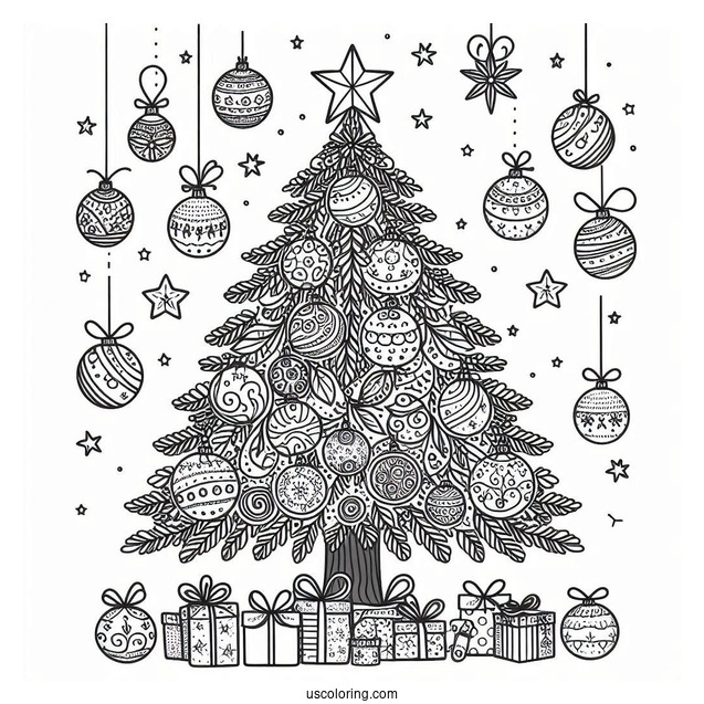 Tree Filled With Christmas Ornaments Coloring Page