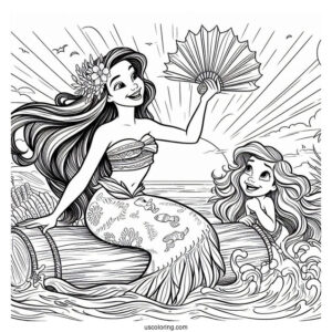 Moana And Ariel At Sea Coloring In