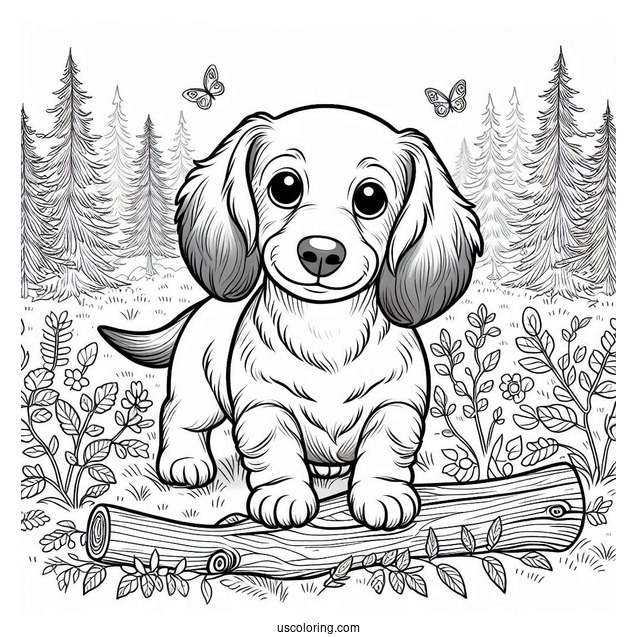 Puppy Dachshund Coloring Page In The Forest