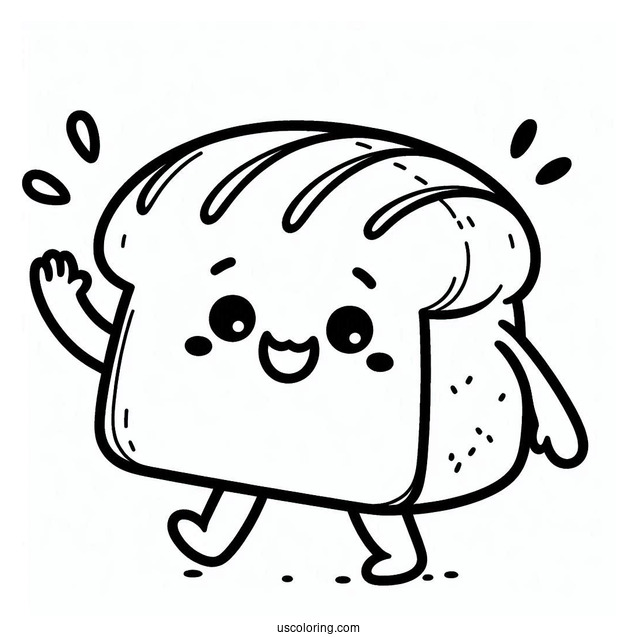 Cute Coloring Page Of Bread Loaf Waving For Preschoolers