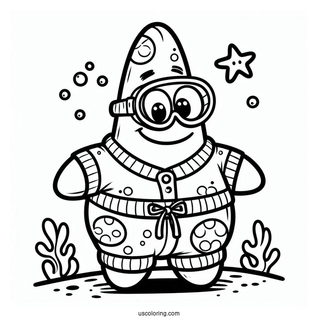 Patrick Star Coloring Page In Onesie And Goggles