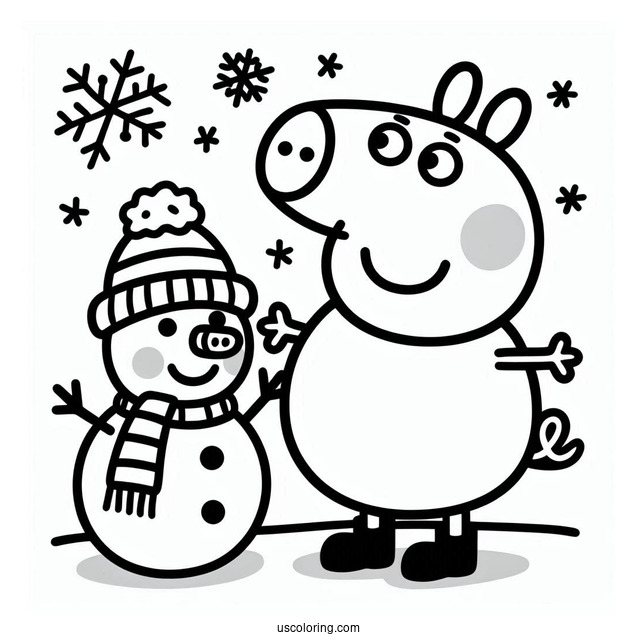 Peppa And George With Snowman Coloring Sheet