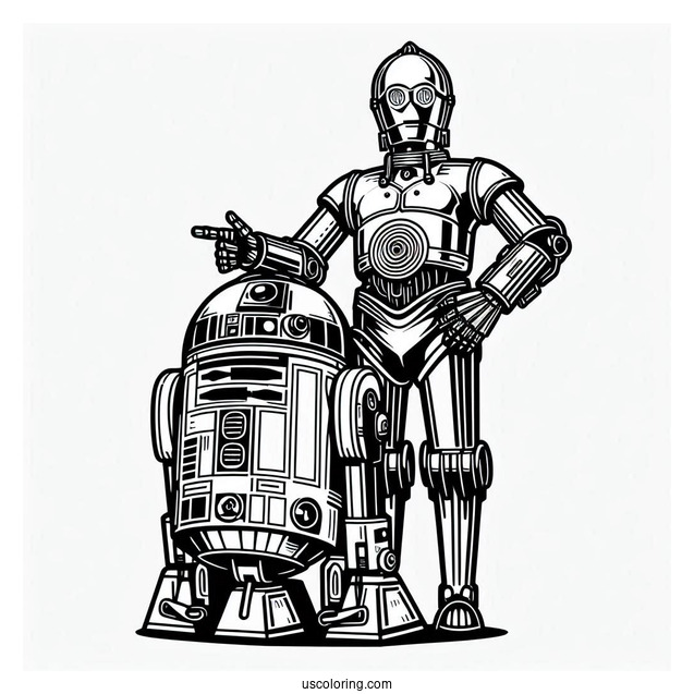 C-3PO Robot And R2-D2 Coloring Sheet