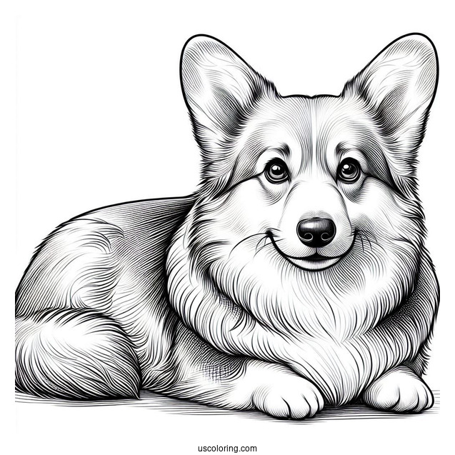Close Up Of Realistic Corgi Coloring Page