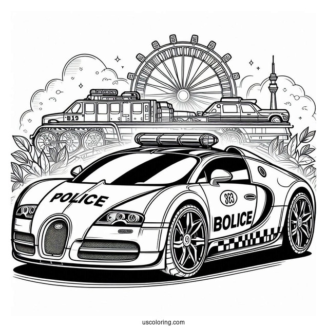 Bugatti Coloring Page Veyron Interceptor Police Car For Kids