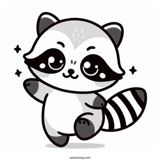 Kawaii Baby Raccoon Coloring Page Dancing For Preschoolers