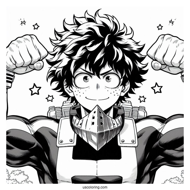Izuku Midoriya In Front Of Muscular Deku Coloring Page