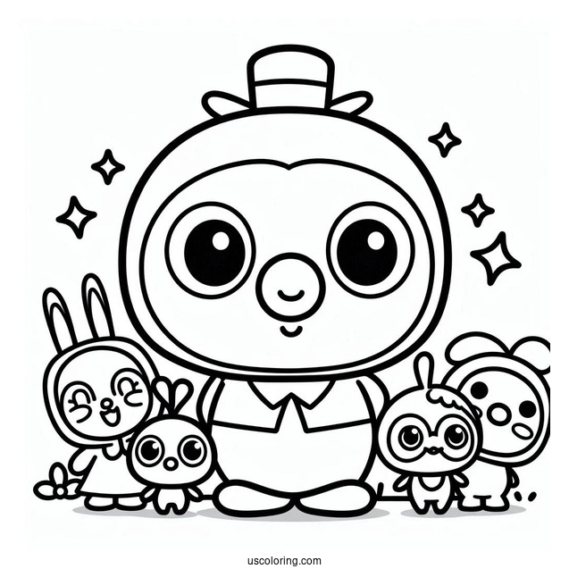 Pororo Coloring Page Of Petty, Loopy, Eddy, Poby, Harry, Tongtong, And Rody