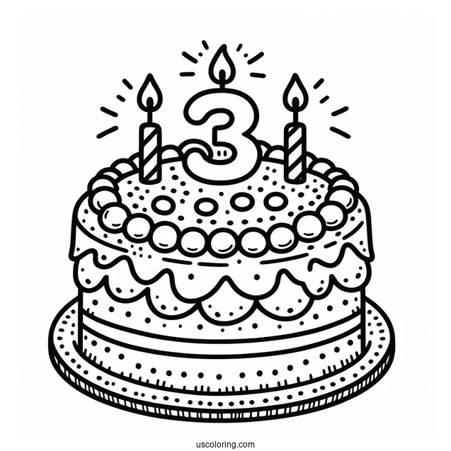 Third Birthday Cake Coloring Page For Preschoolers