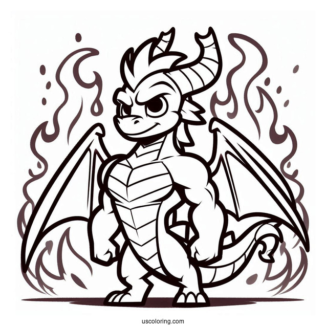 Muscular Sypro Coloring Page Standing In Front Of Flames