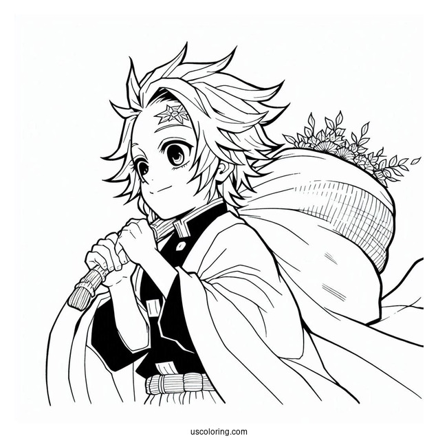 Simple Tanjiro Coloring Page Carrying Zenitsu