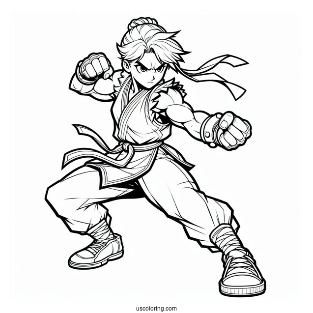Street Fighter Coloring Page Of Simple Guile In Fighting Pose For Kids