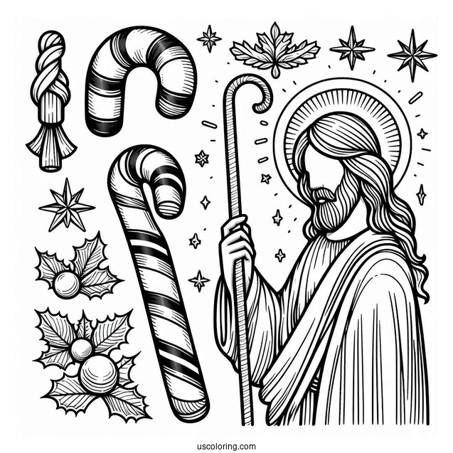 Jesus Candy Cane Coloring Page For Kids