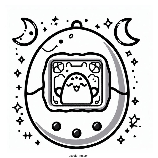 Retro Tamagotchi Coloring Page With Mametchi On The Screen