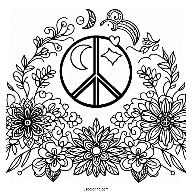 Easy Peace Coloring Page Sign To Color For Kids