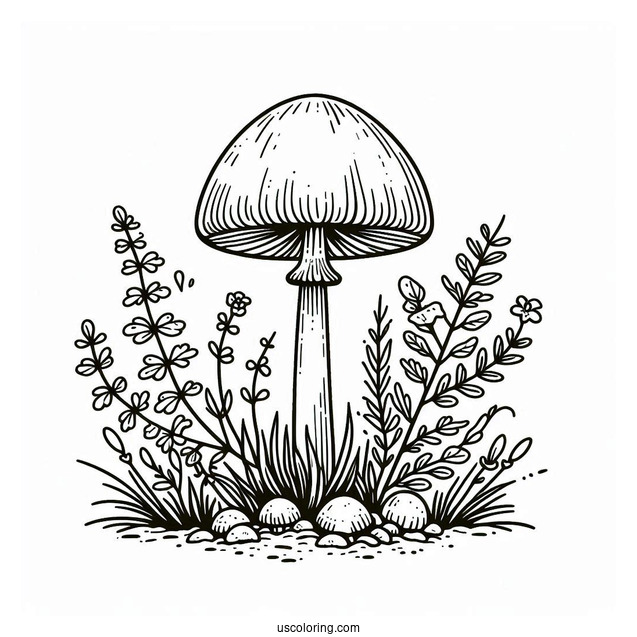 Beautiful Mushroom Coloring Page Growing With Weeds
