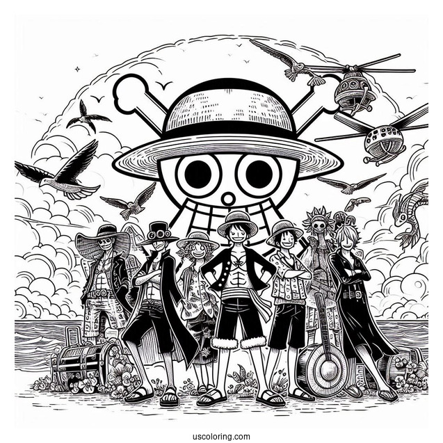 Detailed One Piece Coloring Page Of Straw Hat Crew