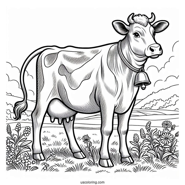 Jersey Cow With Bell Coloring Page