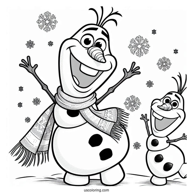 Olaf Waving With Snow Coloring Page