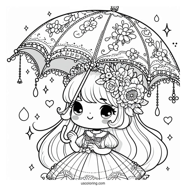 Princess Coloring Page Of Easy Little Princess Holding Umbrella