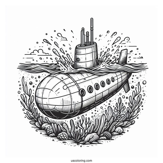 Top Of A Submarine Coloring Page Breaking The Surface Of The Water