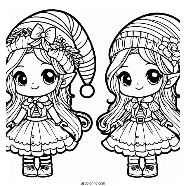 Girl Christmas Elf Coloring Page For Kids