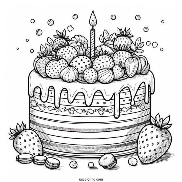 Cake With Maracons And Strawberries