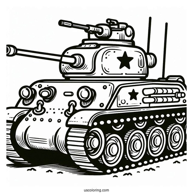 Easy Military Tank Outline for Preschoolers