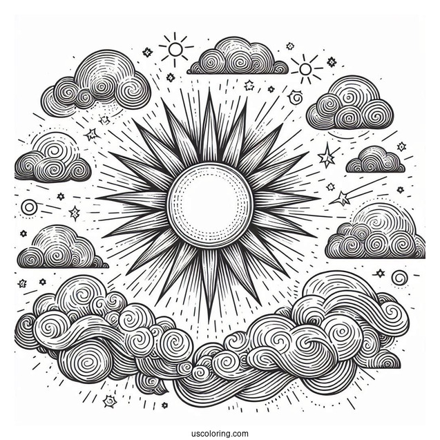 Detailed Sun In The Sky With Clouds