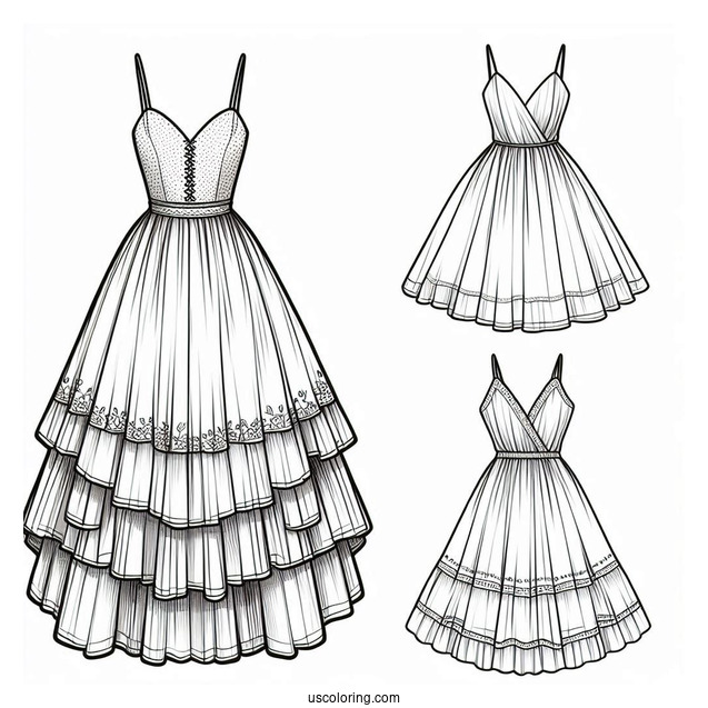Simple Maxi Dress Coloring Page With High Low Skirt
